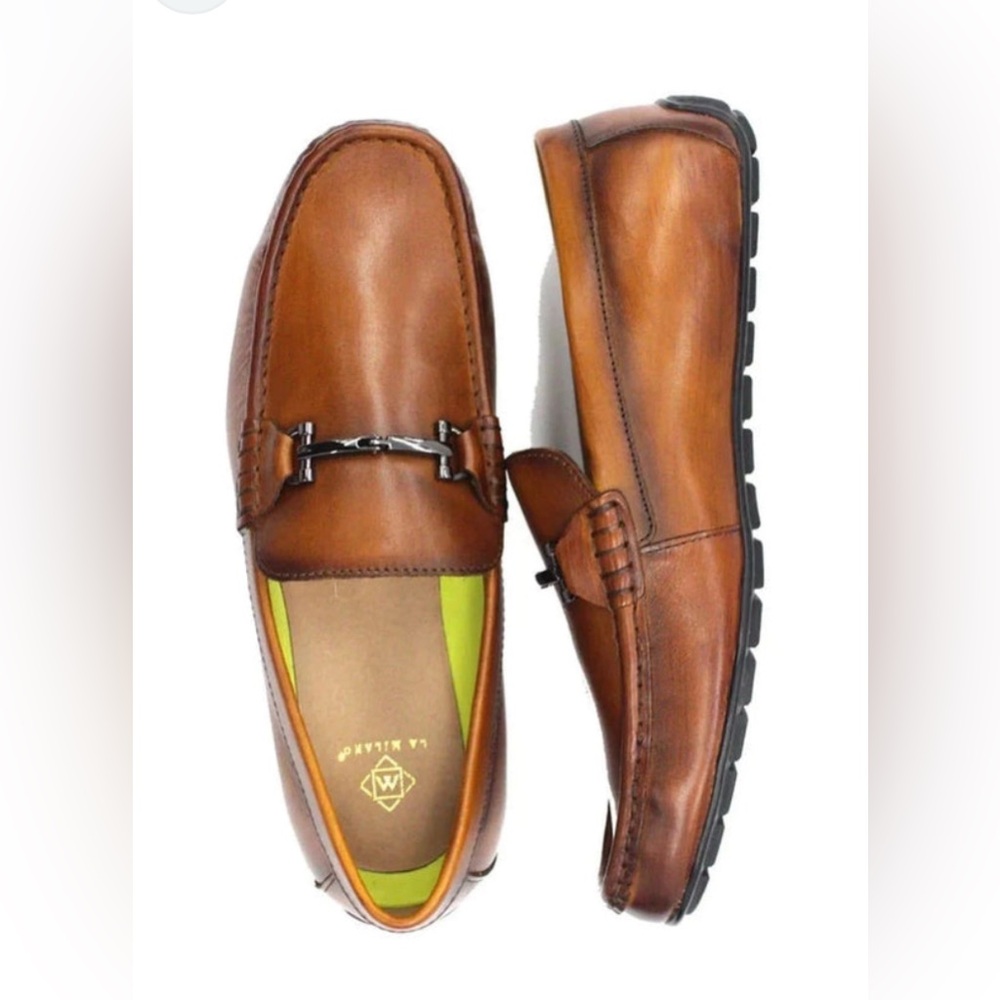 La Milano Men’s Wilson Moc Toe Loafer in Cognac Leather, Rubber‎ Sole Size 10.5